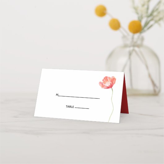 ポピーモダンレッド結婚の写真 プレイスカード (正面)