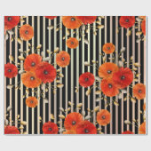 ポピーレッドフラワー白黒グラムストライプメタリック ラッピングペーパー (フラット)