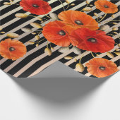 ポピーレッドフラワー白黒グラムストライプメタリック ラッピングペーパー (角)