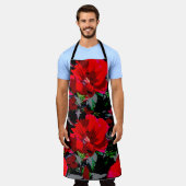 ポピーレッドレトロフローラデザイン エプロン (着用した状態)