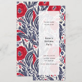 ポピーレッド・ホワイト・アンド・ブルージェネリックパーティ 招待状 (正面/裏面)