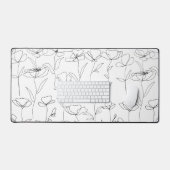 ポピーワイルドフラワーブラック&ホワイトミニマリストフローラ デスクマット (キーボード&マウス)