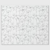 ポピーワイルドフラワーブラック&ホワイトミニマリストフローラ ラッピングペーパー (フラット)