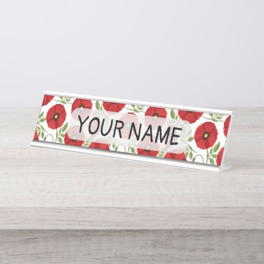 ポピー咲く楽しい夏の花 デスクネームプレート (正面)