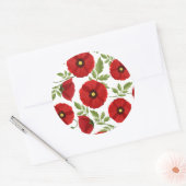 ポピー咲く楽しい夏の花 ラウンドシール (封筒)