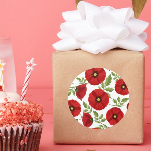 ポピー咲く楽しい夏の花 ラウンドシール (パーティー)