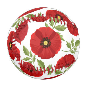 ポピー咲く楽しい夏の花 野球ボール