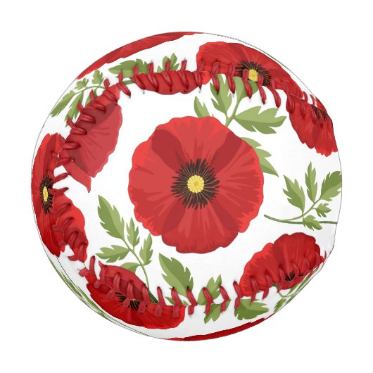 ポピー咲く楽しい夏の花 野球ボール (正面左)