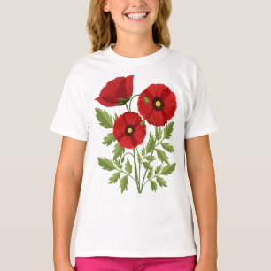 ポピー咲く楽しい夏の花 Tシャツ