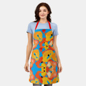 ポピー大きな花アート赤オレンジ エプロン (着用した状態)