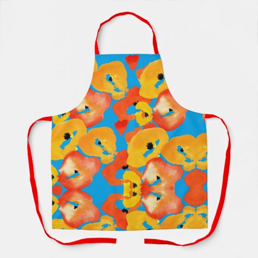 ポピー大きな花アート赤オレンジ エプロン (正面)