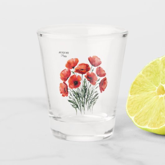 ポピー威厳がある開花-パーソナライズされた誕生日プレゼント ショットグラス (正面)