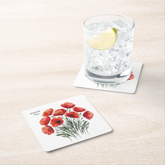 ポピー威厳がある開花-パーソナライズされた誕生日プレゼント スクエアペーパーコースター (インサイチュ)