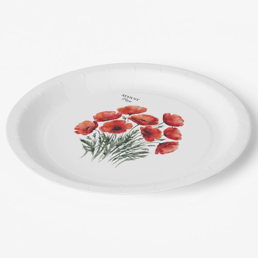 ポピー威厳がある開花-パーソナライズされた誕生日プレゼント ペーパープレート (アングル)