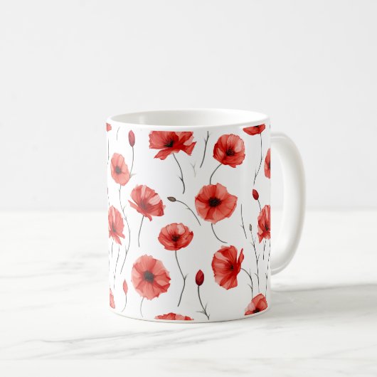 ポピー押された花水色 – スタイル コーヒーマグカップ (正面右)