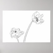ポピー植物画ラインアート ポスター (正面)