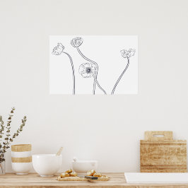 ポピー植物画ラインアート ポスター