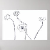 ポピー植物画ラインアート ポスター (正面)