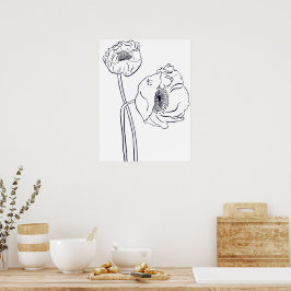 ポピー植物画線画 ポスター