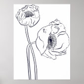 ポピー植物画線画 ポスター (正面)