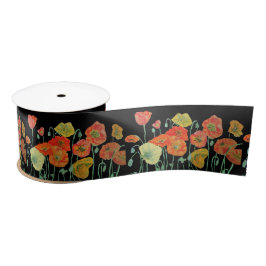 ポピー水彩オレンジ赤黒かわいらしフローラ サテンリボン