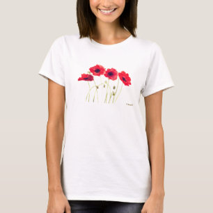 ポピー水彩フローラかわいらし赤ポピー Tシャツ