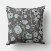 ポピー水彩フローラブルーブラックフラワーズ クッション (裏面)