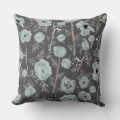 ポピー水彩フローラブルーブラックフラワーズ クッション (正面)