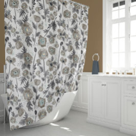 ポピー水彩フローラルパターン シャワーカーテン