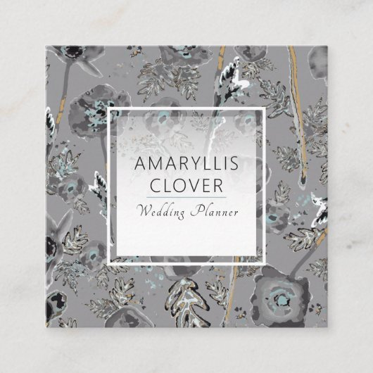 ポピー水彩フローラルパターン スクエア名刺 (正面)