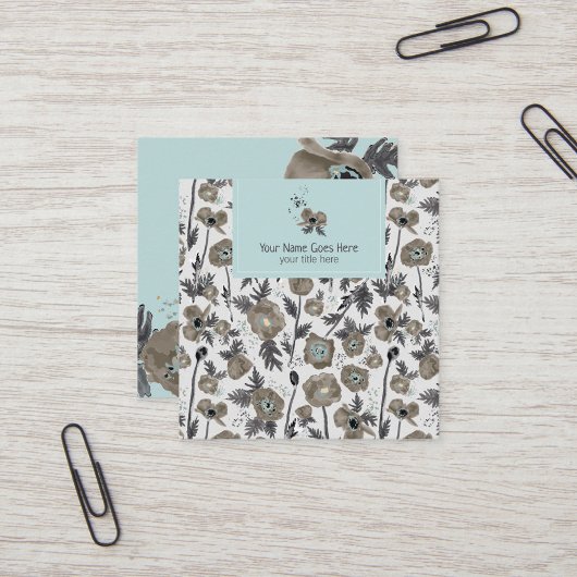 ポピー水彩フローラルパターン スクエア名刺
