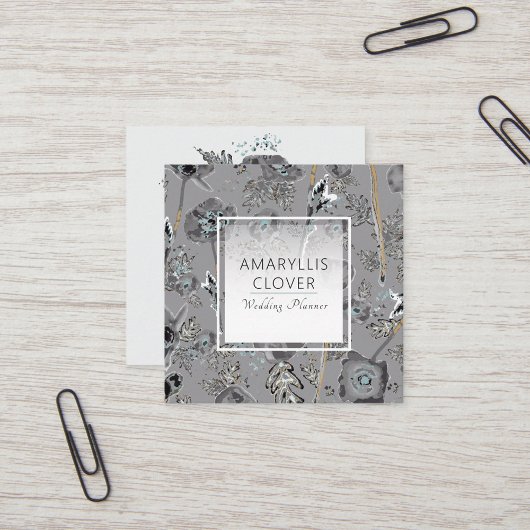 ポピー水彩フローラルパターン スクエア名刺