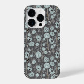 ポピー灰色ブルーブラックウォーター色の花iPhone iPhoneケース (裏面)