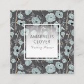 ポピー炭ブルーグレーブラックウォーター色フローラ スクエア名刺 (正面)