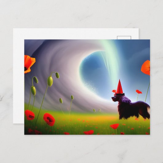 ポピー畑のはがしに波を見る ポストカード (正面/裏面)