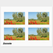 ポピー畑のオリーブの木の長方形ステッカー 長方形シール (シート)