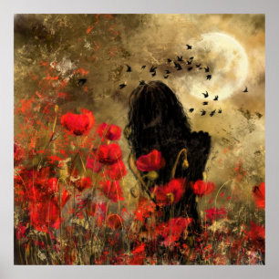 ポピー畑の女性 – オリジナル絵画の芸術 ポスター
