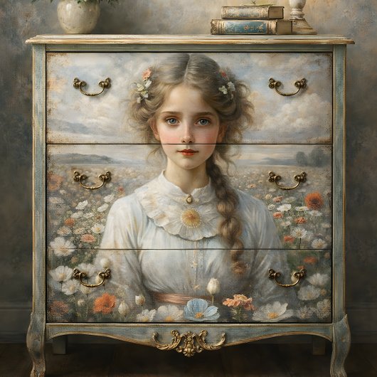 ポピー畑の少女のデコパージュ 薄葉紙