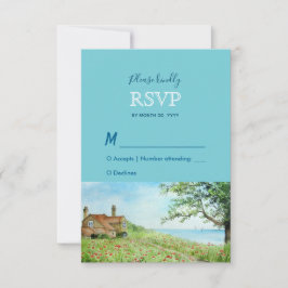 ポピー畑の水彩結婚式返信RSVP 出欠カード