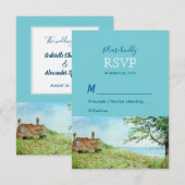 ポピー畑の水彩結婚式返信RSVP 出欠カード (正面/裏面)