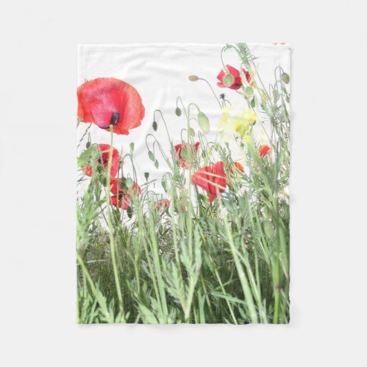 ポピー畑フラワーサン自然開花ハート フリースブランケット (正面)