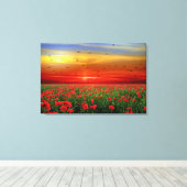 ポピー素晴らし畑に沈む夕鳥 キャンバスプリント (インサイチュ (ウッドフロア))