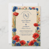 ポピー素朴のコーンフラワー結婚の夏 招待状 (正面)