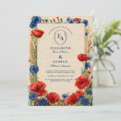 ポピー素朴のコーンフラワー結婚の夏 招待状 (スタンド正面)