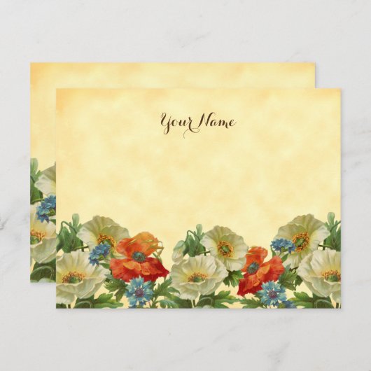ポピー素朴スとコーンフラワー編集可能ノートカード ノートカード (正面/裏面)