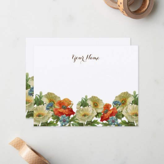 ポピー素朴ズとコーンフラワー編集可能 ノートカード (正面/裏面インサイチュ)