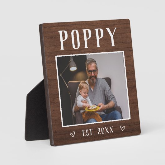ポピー素朴パーソナライズされたグランドパ写真 フォトプラーク (正面)