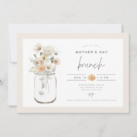 ポピー素朴ワイルドフラワーメイソンの母の日 招待状 (正面)