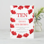 ポピー素朴10誕生日ワイルドフラワーレッドフローラ 招待状 (スタンド正面)