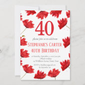 ポピー素朴40th誕生日ワイルドフラワーレッドフローラ 招待状 (正面)